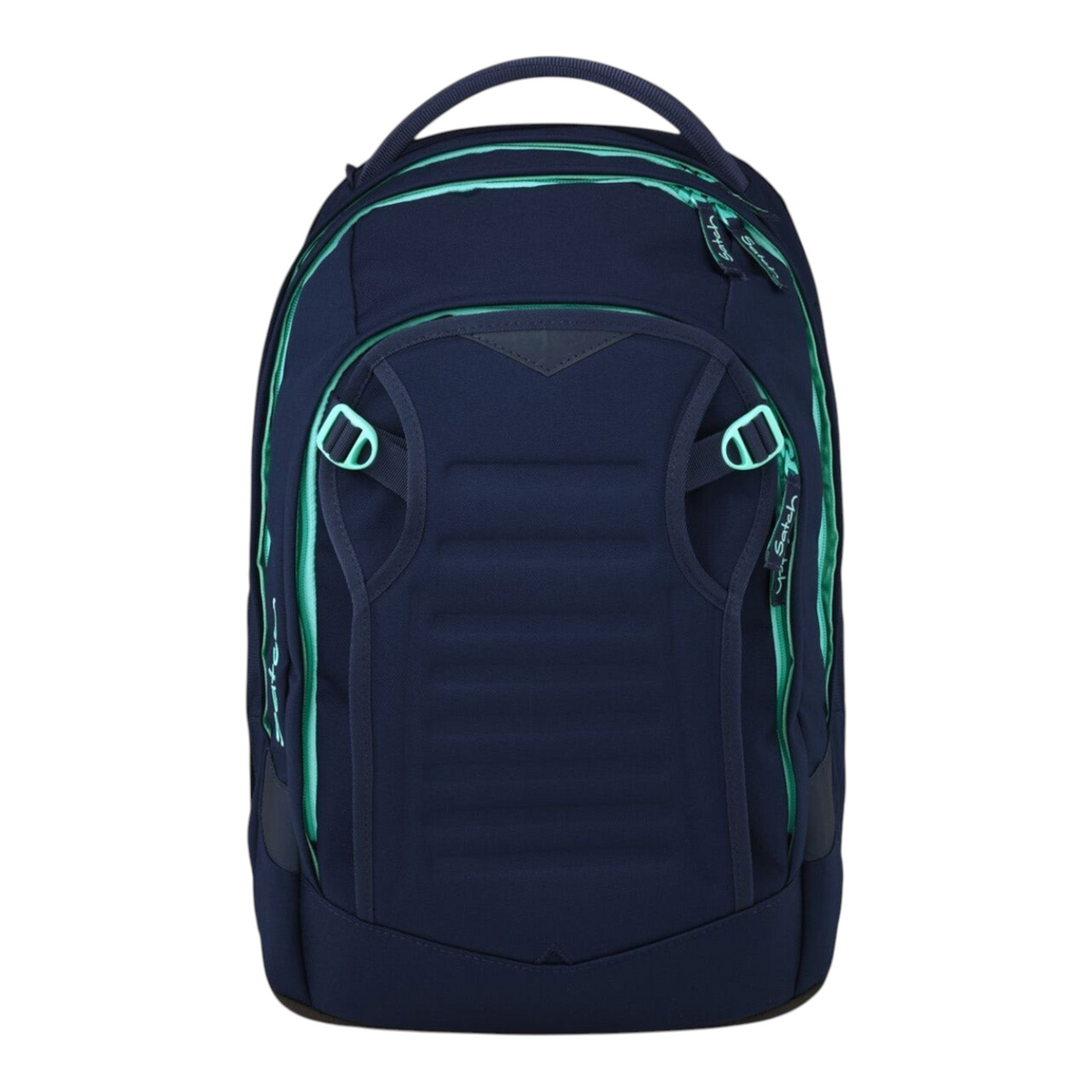 Lieblingstasche Match Plus school backpack in dark blue with bright mint green zipper accents and ergonomic design