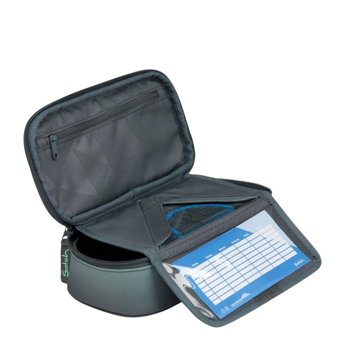 Lieblingstasche Satch pencil case with internal organizer, pen loops, and a timetable insert in grey recycled fabric