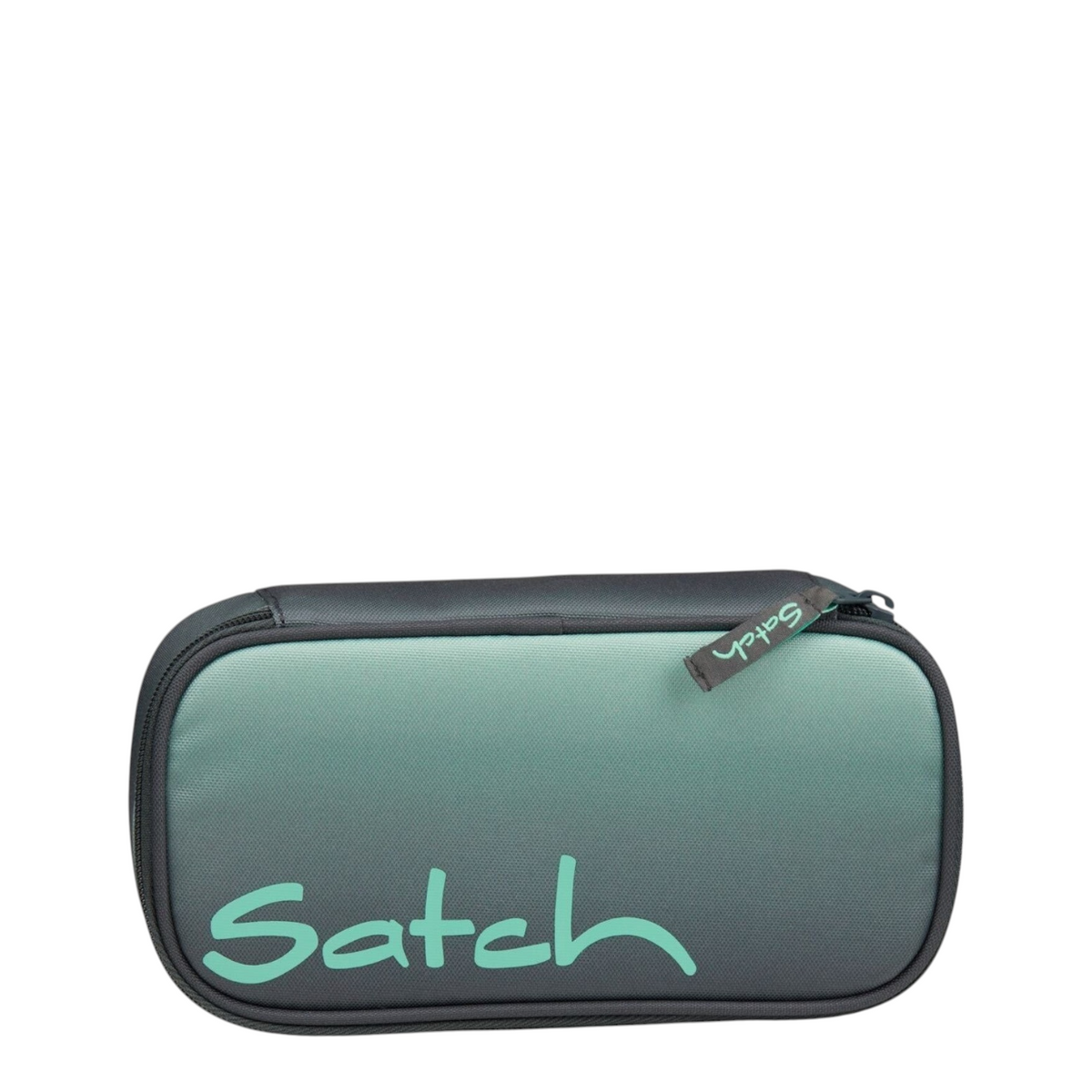 Lieblingstasche Satch pencil case in grey and mint green made from recycled PET with a zip closure and logo print.