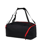 Lieblingstasche satch black sports bag with red zipper details, featuring versatile straps for multiple carry styles.