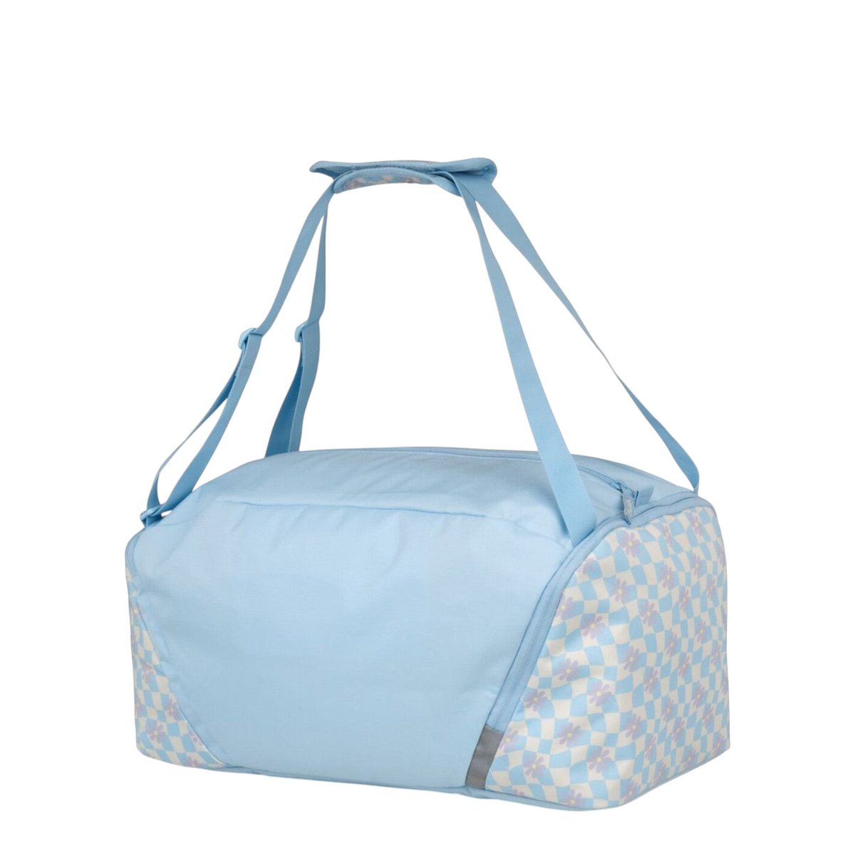Lieblingstasche satch sports bag in light blue with a checkered floral side panel and adjustable shoulder straps