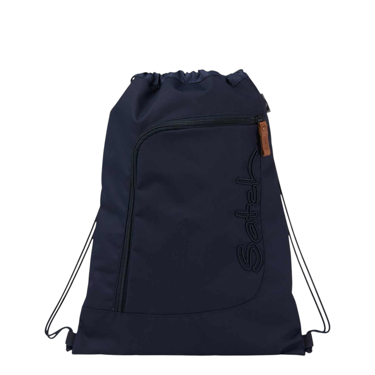 Lieblingstasche Satch navy blue drawstring sports bag with front zipper pocket and adjustable cord straps