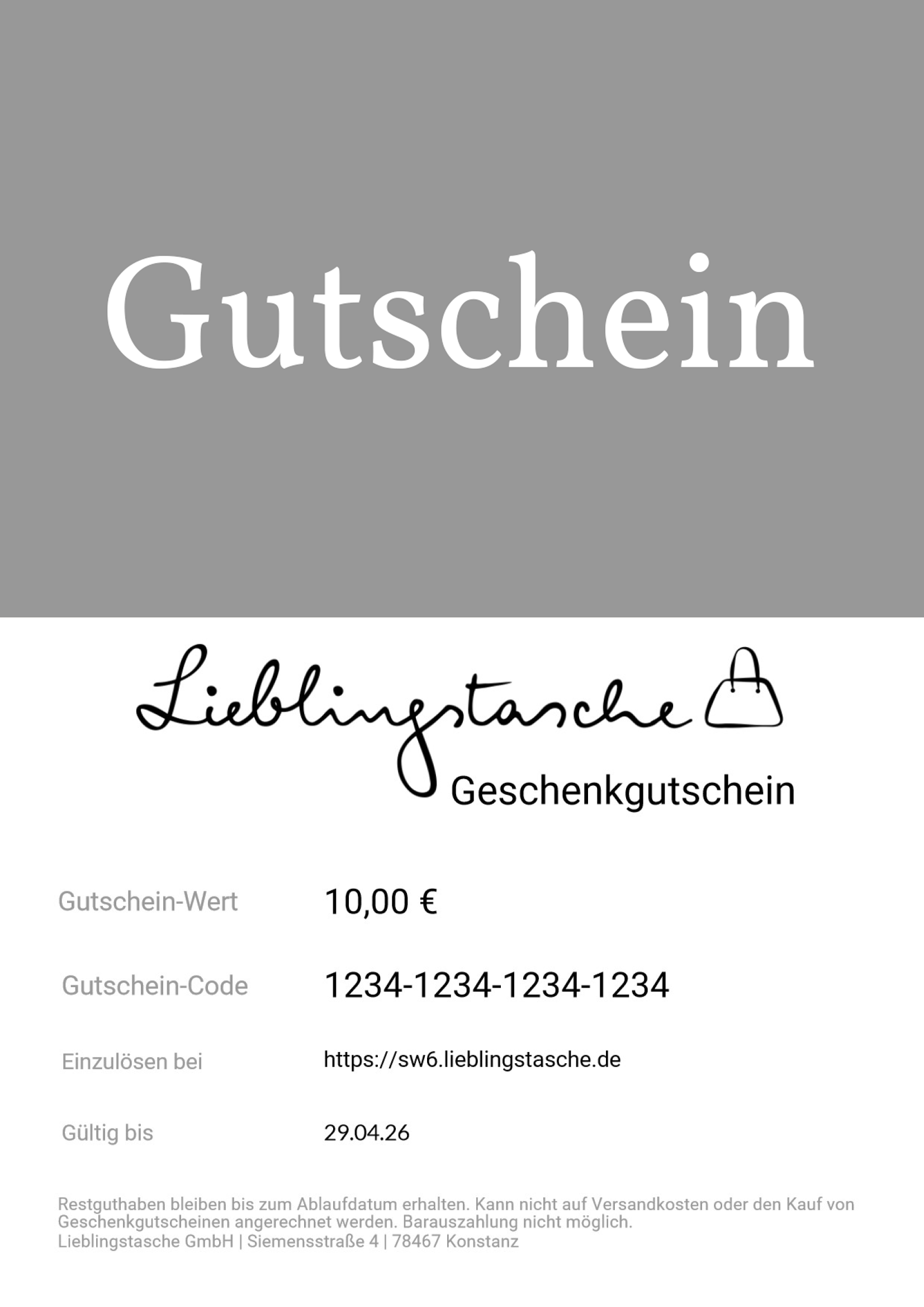 Lieblingstasche Geschenkgutschein Online